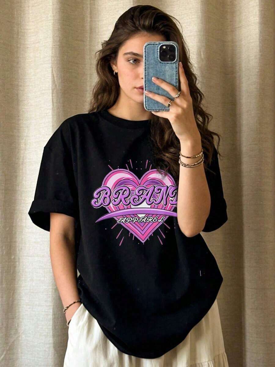 Camiseta casual de mujer de verano, cuello redondo, manga corta, tejido suave | MARCA | Estilo callejero americano, tienda local, tops para salir, algodón, vintage, estilo callejero europeo y americano, casual deportivo, estilo unisex, estilo casual urbano, tops bonitos, Generación Z, curvas, ropa Y2K, camisetas divertidas, tops de mujer, conjuntos de vacaciones para mujer, top lindo, camiseta gráfica, conjuntos de primavera, camisetas holgadas, ropa de calle retro, estilo de los 90, estilo de los 2000, subcultura, top , tops blancos, atuendo de fiesta de los 90. Adecuado para primavera, verano y otoño - Negro - Ver 1