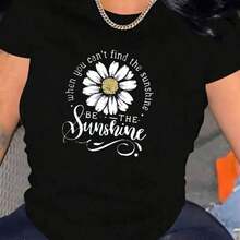Women's Casual Short-Sleeved T-Shirt, Single Pack, 100% Cotton Material - Comfortable Round Neck, Soft And Attractive, Suitable For Father's Day, Artistic Print, Ideal For Going To Work, Quick-Drying, Urban Casual Style. - 黑色 - 查看 8