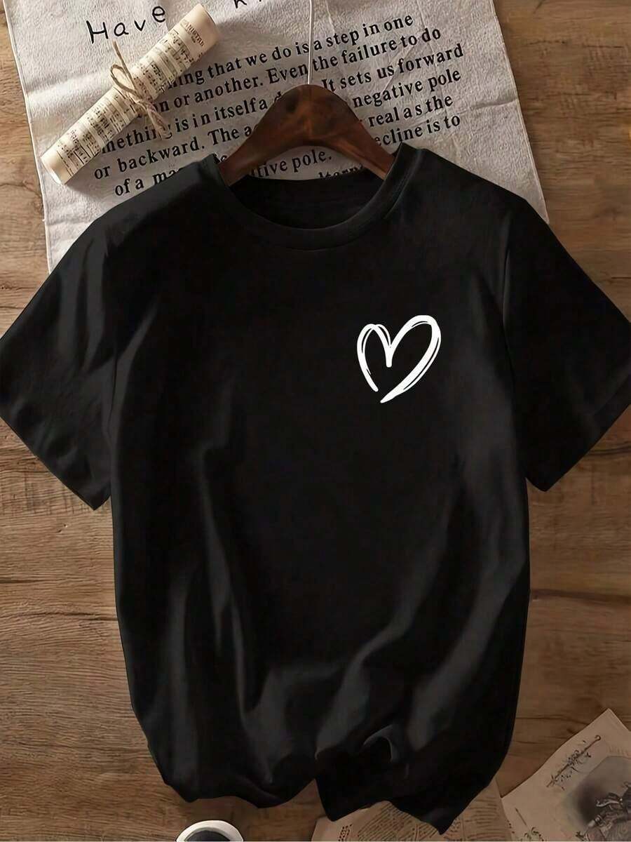 Urban Sense Women's Oversized Heart Print T-Shirt - Casual Round Neck Short Sleeve Blouse, Breathable Casual Wear For Spring, Summer And Autumn, Loose Fit Machine Washable Top, Suitable As A Mother's Day Gift 2GXW. Suitable As A Gift. Women's T-Shirt. Blouses>Elegant. Boho Chic. Soft, Breathable And Comfortable Women's Top, Ideal For Spring, Summer And Autumn, Perfect For Vacations, Travel And Everyday Wear. - 黑色 - 查看 1