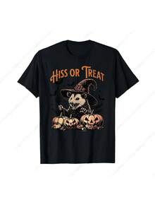 Hiss Or Treat Halloween Pumpkin Witch Opossum Possum Gift T-Shirt - Black - View 1