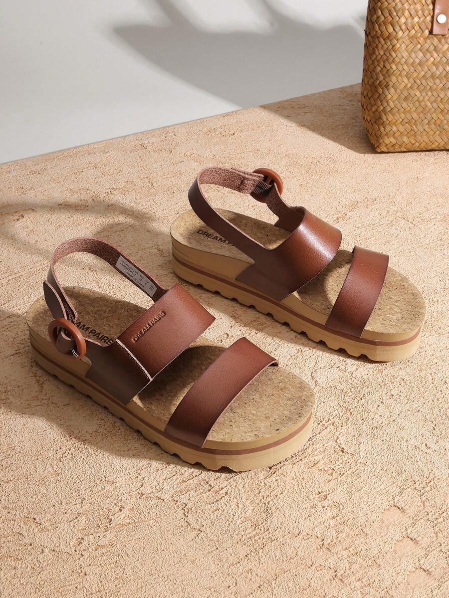 Women's Platform Sandals Open Toe Ankle Strap Arch Support Lightweight Comfortable Vacation Dress Shoes Cute Buckle Beach Summer Wedge Sandals - 棕色 - 查看 1