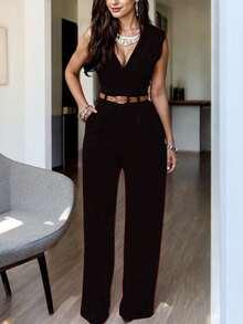 Sexy Women's Jumpsuit With Belt - Fashionable, Comfortable, And Casual - Ideal For The Office Or A Sexy Date - 黑色 - 查看 1