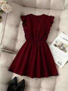 MSPariaura Vestido con diseño completo de volantes en el bajo en color marrón vintage/Minifalda ajustada y elegante con cintura ceñidaMS2-15 8YBN - Burdeos - Ver 2