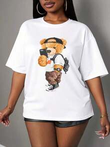 Animal Casual Poliéster Deportivo Oficina Casa - Estilo Vintage Urbano Unisex Camiseta de Manga Corta de Algodón con Cuello Redondo - Blanco - Ver 3
