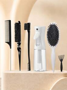Bộ dụng cụ tạo kiểu tóc 6 món, bao gồm bình xịt, lược đuôi nhọn, lược chải cạnh, lược dẹt, lược chải tóc, thích hợp cho tóc giả, tết tóc, buộc tóc đuôi ngựa, uốn tóc và tạo kiểu tóc hàng ngày. - Nhiều màu - Xem 16
