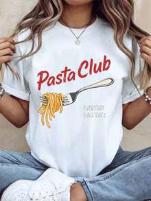 Pasta Club Everyday All Day Women's Cotton T-Shirt, Graphic Tee For Food Lovers For Women And Men, Unisex Casual Wear, Gift Idea For Kitchen, Basic Women's Blouses. - 白色 - 查看 1