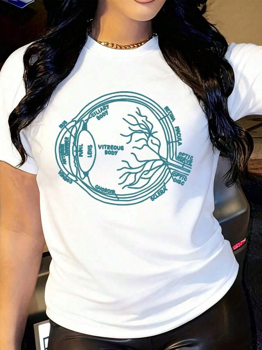 Women's Cotton T-Shirts, Eye Anatomy T-Shirt, Optometrist Doctor T-Shirt, Ophthalmology Science T-Shirt, Medical Student T-Shirt, Eye Doctor T-Shirt, Gift For Vision Care Professionals, Optometrist Study T-Shirt FZ-702, Women's Basic Blouses - 白色 - 查看 1