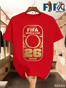 [FIFA Licensed]FIFA 2026 World Cup Logo Men's T-Shirt, World Cup Merchandise, Souvenirs, Casual Fashion Men's Clothing, - 紅色 - 查看 1