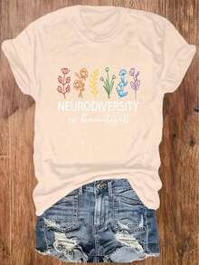 Korean Fashion For Plus Size Women, Printed Short Sleeve Round Neck T-Shirt For Plus Size Women, Loose And Comfortable Clothing, Summer Tops For Women. - 杏色 - 查看 7