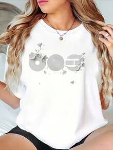 Soft Three-Tone White T-Shirt With White Floral Print - Casual Short-Sleeved Round Neck Top For Women, Soft And Loose Fit, A Must-Have For Spring/Summer Fashion, Elegant Blouses For Women. - 白色 - 查看 7