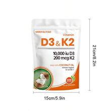 Miriyalyad Corefeel Vitamina D3 K2, 5000 mg de D3 y 100 mcg de K2, 300 cápsulas blandas, suplemento 2 en 1 de vitamina D y K con aceite de coco, favorece la absorción de calcio y la salud ósea, fácil de tragar. - 1 pieza - Ver 9