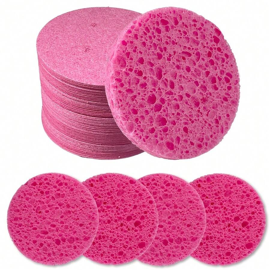30pcs Round Facial Cleansing Sponges, Compact Cleansing Sponges Designed For Makeup Removal, Exfoliation And Cleaning, Ideal For Travel Use - Multicolor - View 1