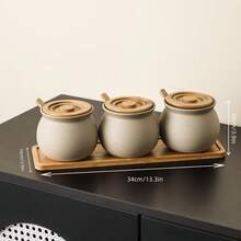 WGROOM 7件套（1个托盘、3个罐子、3个勺子）陶瓷糖罐、糖果罐、食品储物罐、密封罐套装，适用于客厅、餐厅、厨房的装饰罐，可存放谷物、糖果、饼干、面包、盐、胡椒粉、调味料等，是居家、聚会、餐厅、露营、野餐、婚礼庆典等场合的理想之选。 - 彩色 - 查看 8