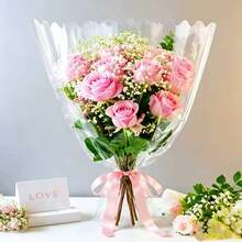 20pcs Transparent OPP Wavy Edge Flower Bouquet Packaging Bags, One-Time Waterproof Fresh Flower Sleeves For Roses, Sunflowers, Tulips, Lilies, Carnations, Universal Flower Bouquet Packaging Materials, High Transparency Anti-Dust Anti-Pollution Flower Bags, Suitable For Holidays, Valentine's Day, Mother's Day, Teacher's Day, Thanksgiving, Christmas - 3.94 Inches * 19.69 Inches (H) * 13.78 Inches - View 3