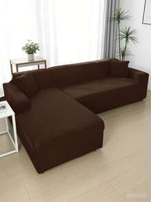1pc Solid Color Latex Silk Elastic Sofa Cover, Modern All-Season One-Piece Full Coverage Sofa Protector, Pet-Friendly Machine Washable Sofa Cover, Pet-Friendly Home Decor, 1-Seater, 2-Seater, 3-Seater, 4-Seater - Dark Brown - View 3
