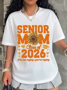 Women's T-Shirt, Class Of 2026 Graduation Mom T-Shirt, Sunflower Graduation T-Shirt For Mother Of Graduate, Graduation Party Gift, Graduation Year T-Shirt - 白色 - 查看 7