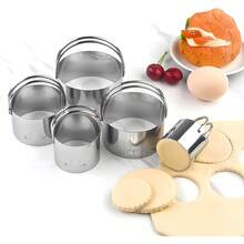 Round Cookie Cutters With Handle - Donut Hole Cookie Biscuit Cutter Set(5 Pieces/Set), Stainless Steel Circle Cutters Donut Cutter Mold Tool With Ring For Baking, Biscuits, Cakes, Sandwiches - 5件銀 - 查看 3