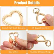 Móc khóa hình trái tim có khóa xoay, móc khóa carabiner hình trái tim màu bạc dễ thương bằng hợp kim kẽm, kẹp ba lô, dùng để tự làm túi xách, móc treo, dây đeo điện thoại, móc ví và vòng chìa khóa thời trang. - Quyên góp vì tình yêu thương - Xem 10
