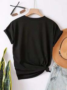 Short-Sleeve Soft Graphic T-Shirts Women's Soft And Breathable Short Sleeve T-Shirt With Butterfly And Letter Print - Casual Crew Neck Blouse, Machine Washable Polyester Fabric For Summer Casual Wear - Non-Casual Top In Stock (Regular Fit) 100% Cotton - 黑色 - 查看 3