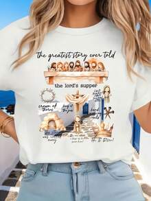 Camiseta Milagro de Pascua - Símbolo de Fe 'Él Ha Resucitado', Camiseta Estampada, Camiseta Casual de Cuello Redondo para Primavera y Verano, Ropa de Mujer Tallas Grandes - Blanco - Ver 1