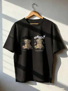 Money Bear T-Shirt With "NOT TODAY" Text, Fashionable Short-Sleeved T-Shirt For Spring And Summer 2026, Made In Mexico, 180 Grams. Cartoon Print, Couple Design, Suitable For Indoor Or Outdoor Wear. Crew Neck, Unisex, Ideal For Office And Leisure. One-Pack. - BK-P631577SLNDXZGY579 - 查看 1