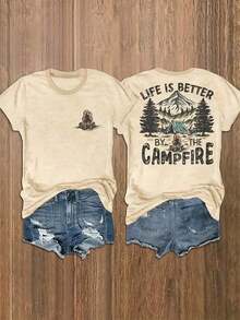 3 Camisetas de Algodón Estampadas a Doble Cara, Cómodas, Elegantes con Diseño Minimalista, Casuales y Versátiles, Estilo INS Life Is Better By Campfire, Camisetas Vintage% Algodón|Moda Urbana Local de Primavera/Verano||Uso Casual Diario Primavera Verano Moderno Moldeador|Conjunto de verano para mujer, ropa de vacaciones|Blusas elegantes para mujer, ropa de primavera, blusas de verano. - Negro - Ver 5