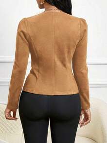 Lady Chaqueta abierta con detalles de botones en ante negro para otoño/invierno - Marrón - Ver 2