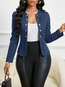 Lady Chaqueta abierta con detalles de botones en ante negro para otoño/invierno - Azul marino - Ver 9