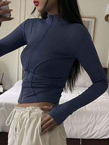 Chaqueta Ajustada Con Cierre De Cremallera Para Mujer - azul real - Ver 6