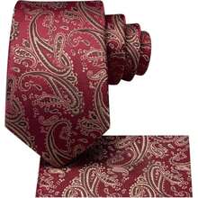 Men's Classic Fashion Tie And Pocket Square Set, Formal Occasion Wedding Business Banquet Party Decorative Accessories - Burgundy - View 2