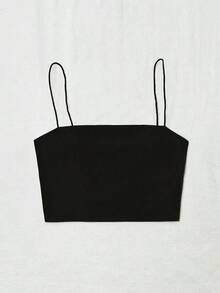 Top corto de tirantes delgado unicolor - Negro - Ver 4