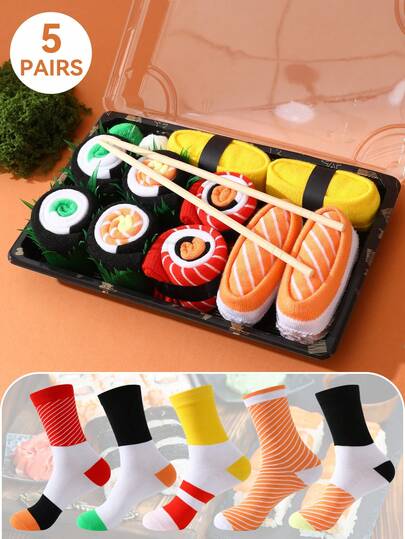 CREATOR SOCKS 5 Pairs Of Funny Sushi Socks, Cute And Novel Food-Like Sushi Creative Gift Box Design, Crazy Socks, Socks For Men/Women, Can Be Given As A Surprise Gift For Birthdays/Parties/Family Days/Weddings/Father's Day/Graduation Season/Back-To-School Season/Halloween/Christmas And Other Holidays, Gifts For Men/Women