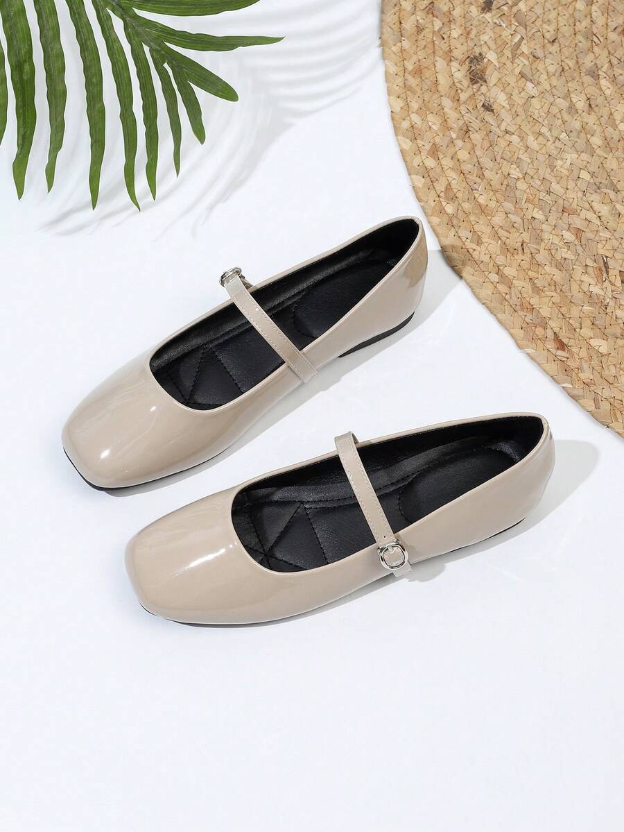 Versatile Minimalist Mary Jane Flat Shoes For Women - Apricot - View 1