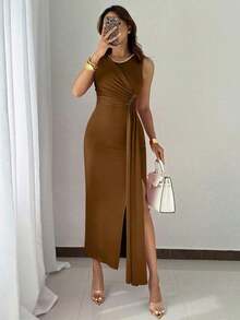 YHHRafferiza Vestido elegante de fiesta con cuentas sin mangas para mujer, vestido de noche largo de verano para eventos formalesYHH - Café integral - Ver 8