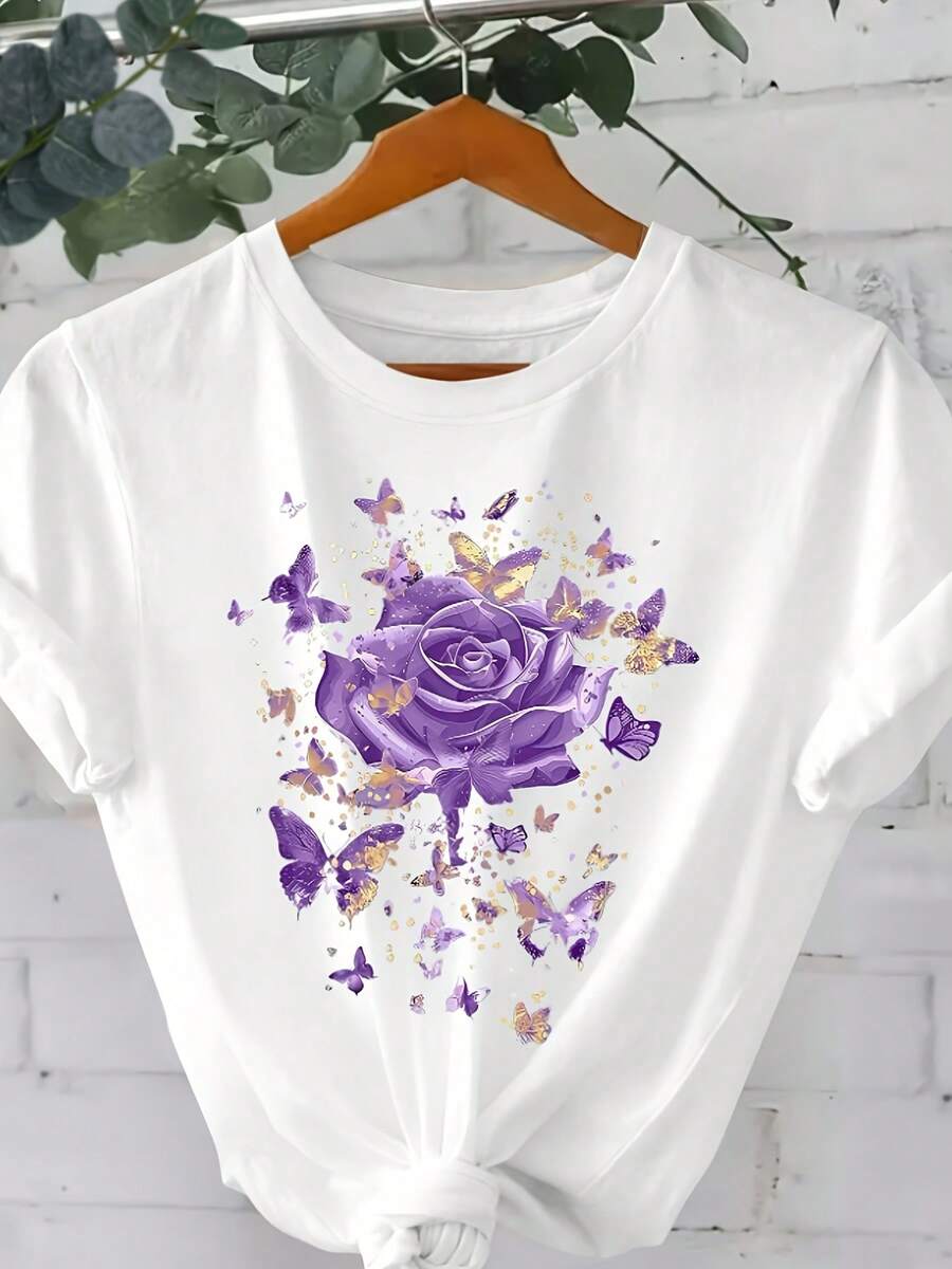 Camiseta de Mujer, Camiseta de Manga Corta para Damas, Tops para Mujeres - Blanco - Ver 1