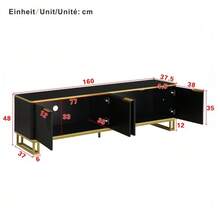 TV Stand With Four Doors, TV Mount, TV Panel, Low TV Stand. Unique Design, Geometric Texture. 160 X 37.5 X 48 Cm (Length X Width X Height) - 黑色 - 查看 4