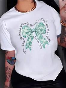 Lazo verde con flores simboliza la fuerza la dignidad y la confianza en el futuro mostrando un mensaje positivo que inspira serenidad y esperanza camiseta de mujer casual moderna cómoda para uso diario - Blanco - Ver 8