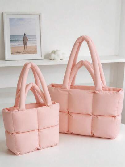 1pc Large Capacity Puffer Tote Bag For Women, Ultra Lightweight Quilted Shoulder Bag, Soft Padded Cloud Handbag, Minimalist Fashion Tote Purse, Solid Color Casual Carryall Bag For Work School Travel Shopping Beach Picnic Gym, Korean Ins Style Commuter Tote, Multi Functional Storage Handbag, Everyday Cozy Nylon Bag, Aesthetic Streetwear Accessory, Vacation Essentials, Back To School College Bag, Valentine's Day Christmas Gift For Women
