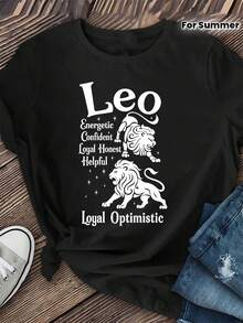 Camiseta Estampada para Mujer con Gráfico de Leopardo Estilizado - Camiseta Casual de Manga Corta y Cuello Redondo, Corte Relajado para Todas las Estaciones, Perfecta para el Uso Diario o Atuendos de Verano, Lavable aáquina. - Blanco - Ver 1
