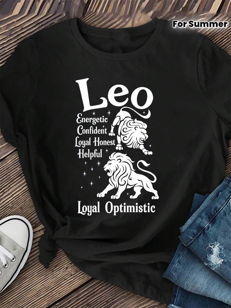 Camiseta Estampada para Mujer con Gráfico de Leopardo Estilizado - Camiseta Casual de Manga Corta y Cuello Redondo, Corte Relajado para Todas las Estaciones, Perfecta para el Uso Diario o Atuendos de Verano, Lavable aáquina. - Blanco - Ver 1