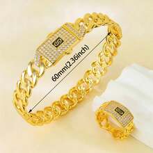 Italian Zirconia Hip Hop Jewelry Set 21k Gold Plated Arabici Fashion Cuff Bangles Rings Middle East Muslim Women Vintage Punk Jewelrys - Style a - View 10