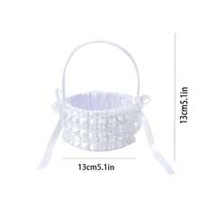 Wedding Flower Girl Baskets With Pearl Decor White Bow Flower Baskets For Wedding Ceremony - Gold - View 6