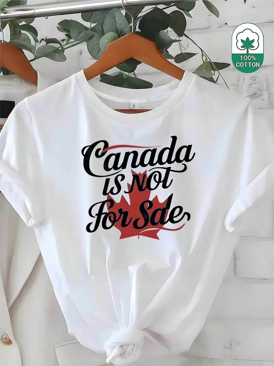 Y2K180g T-Shirt With Canadian Maple Leaf Print - "Canada Is Non-Transferable" Design, Breathable And Soft, Unisex Summer T-Shirt, Suitable For Daily Wear, Travel Or Fitness, With Large Letter T Graphic Print, Summer Streetwear. - 白色 - 查看 1