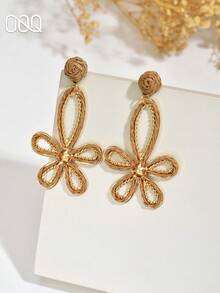 OOQ 1 Pasang Anting Bunga Berongga Rotan Buatan Tangan Minimalis Musim Panas, Anting Wanita Elegan, Modis, Manis, Segar, Serbaguna, dan Dapat Dipersonalisasi, Cocok untuk Pantai, Pesta, Pernikahan, Hadiah untuk Pengiring Pengantin (Anyaman Rotan Buatan Tangan, Bentuk dan Arah Acak) - Khaki - View 3