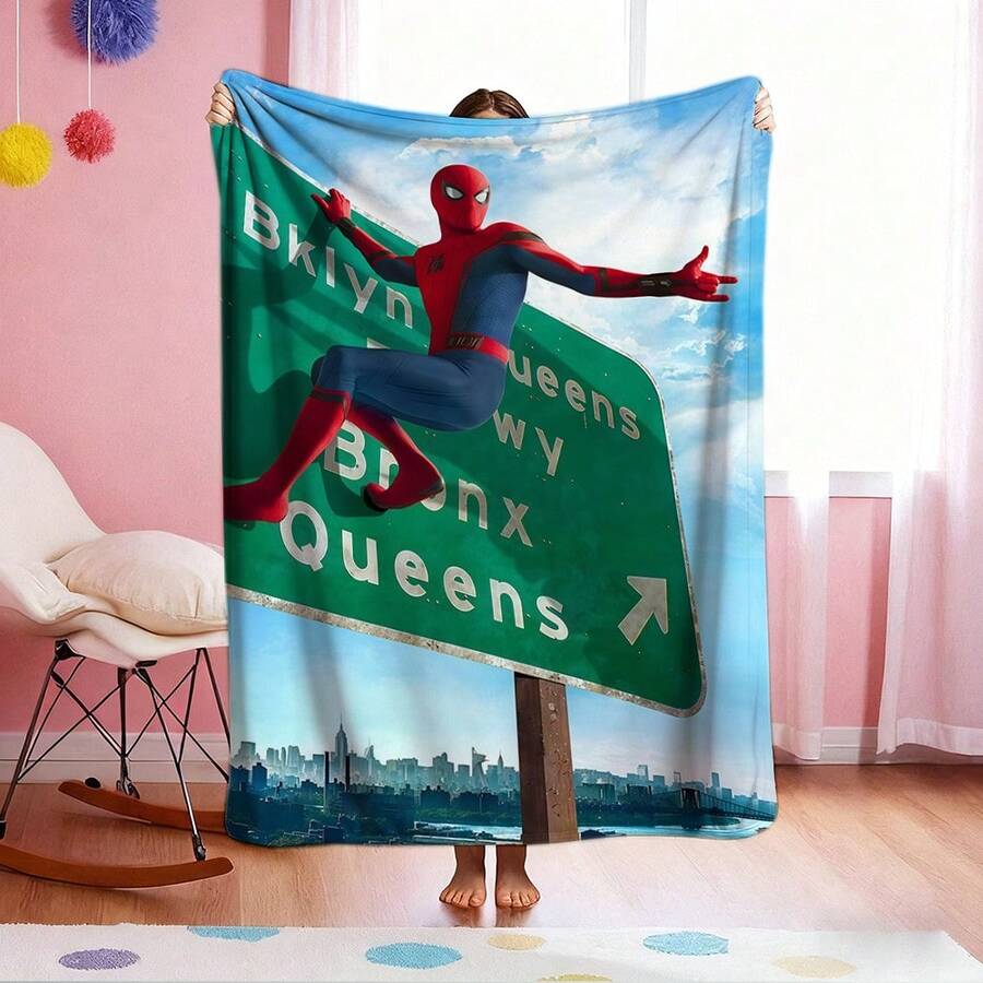 1pc S-Pider-Man Print Blanket,Retro Cartoon Style Throw Blanket,Cartoon Character Printed Blanket,All-Season Universal Nap Blanket,Character Home Decor Blanket,Modern Fashion Gift Suitable For Home Bedroom Bed Sofa Office Lunch Break Cover Picnic Blanket - Nhiều màu - Xem 1