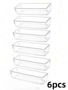 6pcs Transparent Universal Cup And Spoon Drawer Storage Box, Portable Drawer Organizer, Desktop Tidy Storage Box, Cutlery Divider Box, Drawer Storage Set - Multicolor - View 12