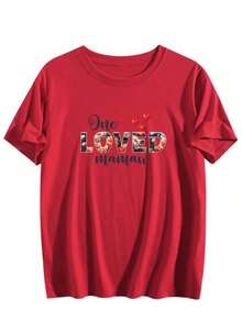 Camiseta Casual de Algodón para Mujer, Cuello Redondo, Manga Corta, con Estampado Gráfico de "Lovely Loved Mamaw", Hombros Caídos, Perfecta como Regalo para el Día de la Madre - Lacre - Ver 2