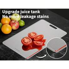 Tabla de cortar de titanio con ranura de jugo resistente a los arañazos tablas de cortar de titanio no tóxicas de doble cara para carne de cocina verduras y frutas aptas para lavaplatos 14 x 10 - Plateado - Ver 3