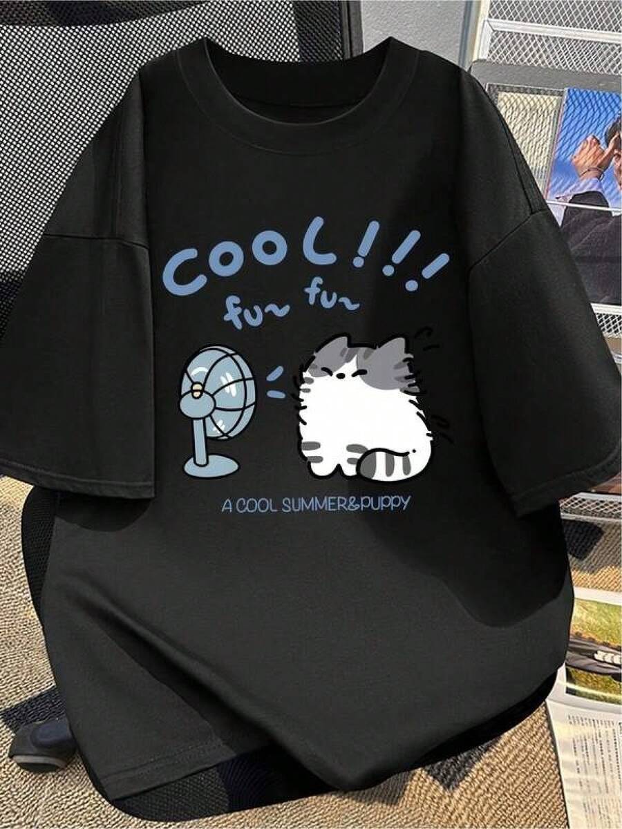Camisetas para parejas Camiseta verano divertida gato divertido aire fresco suave cómoda casual imprescindible para amantes de los animales talla única color negro moda juvenil actual - Negro - Ver 1