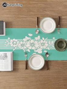 1pc,Bohemian Style,Simple Striped Pattern Table Runner,Microwave Dust Cover,Protective Cover,Rectangular Tablecloth,Washable,Suitable For Home Dinner,Coffee Table,Kitchen And Dining Room Decor,Dining Table Decoration Party And Scene Decor,Home Decor,Outdoor Patio Table Runner Decor,Entryway Decor,Fireplace Cloth - Mint Green - View 4